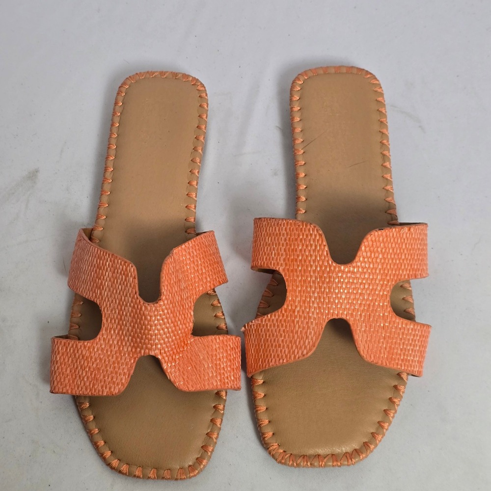 Nicole Miller New York Morah Orange Woven H-Strap Flat Slide Sandals Womens 9